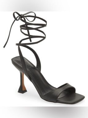 NEW: Open Edit Black Lace-Up Square-Toe Heel Sandals - Women